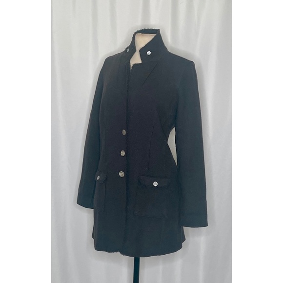 EILEEN FISHER Brown Felted Merino Wool Button Up Jacket Blazer Military Medium - Picture 6 of 14